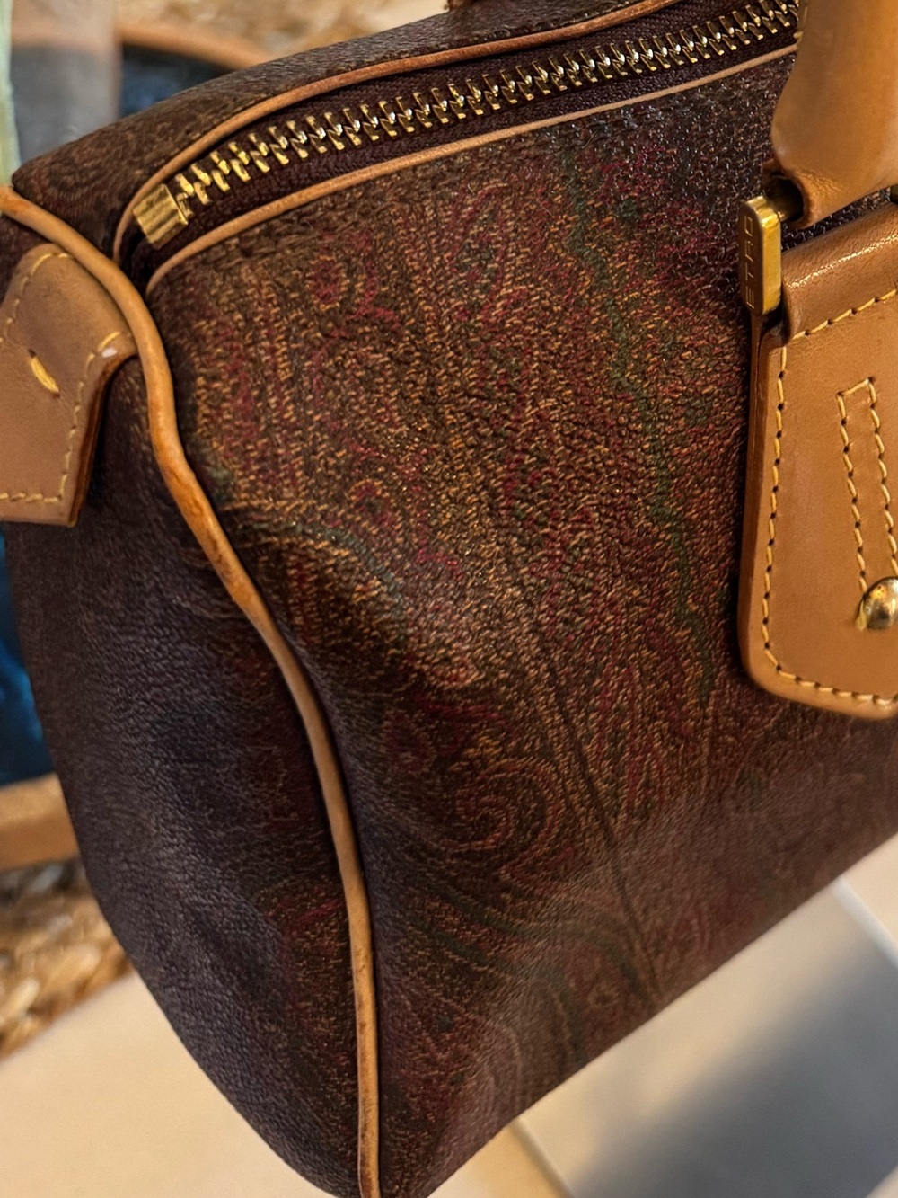 Vintage ETRO Milano Paisley Coated Canvas Boston Bag Satchel - Speedy Style - Picture 3 of 13